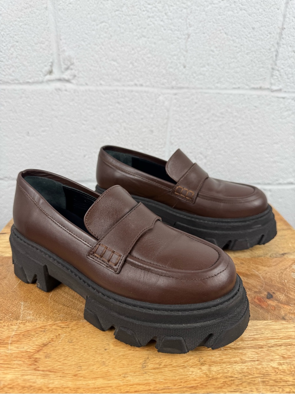 ALOHAS Brown Chunky Lug Sole Penny Loafers - Picture 3 of 15